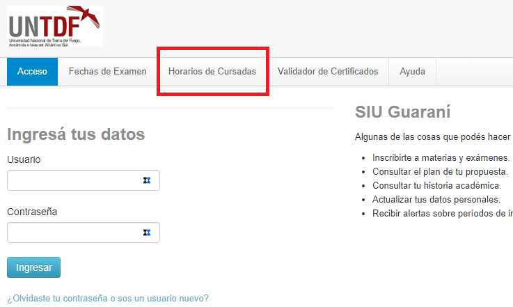 Horarios de cursada